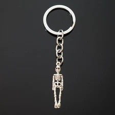 Vintage Silver Skeleton Bones Skull Charm Pendant Keychain Gift