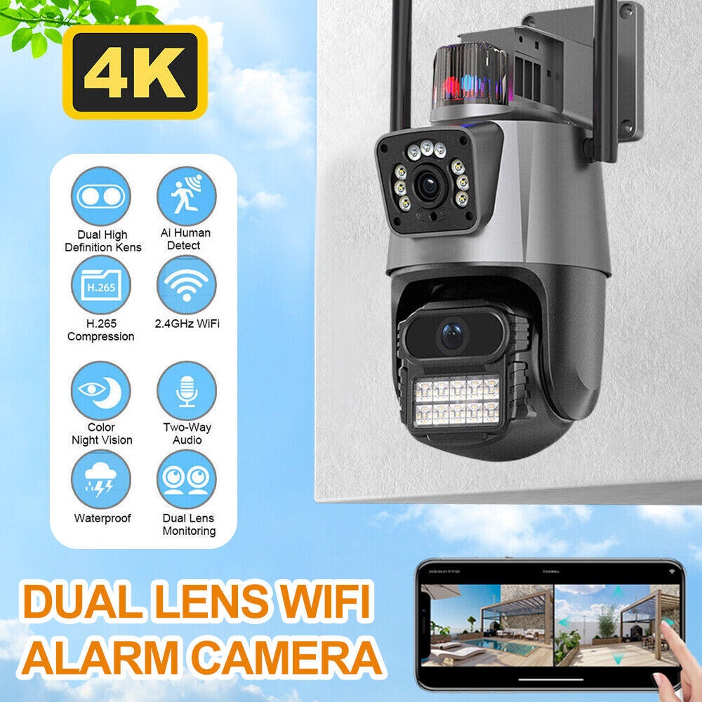 Security Camera 8MP 4K Wifi Dual Lens 1-8X Zoom Outdoor PTZ IP Cam Night Vision-image