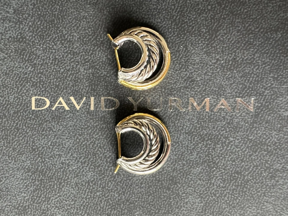 David Yurman Crossover  925/18KTwo-Tone pave diamond Hoop Earrings - Image 3 of 4