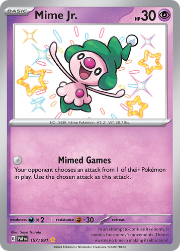 Mime Jr. 157/091 Shiny Rare Paldean Fates Pokemon Holo Near Mint