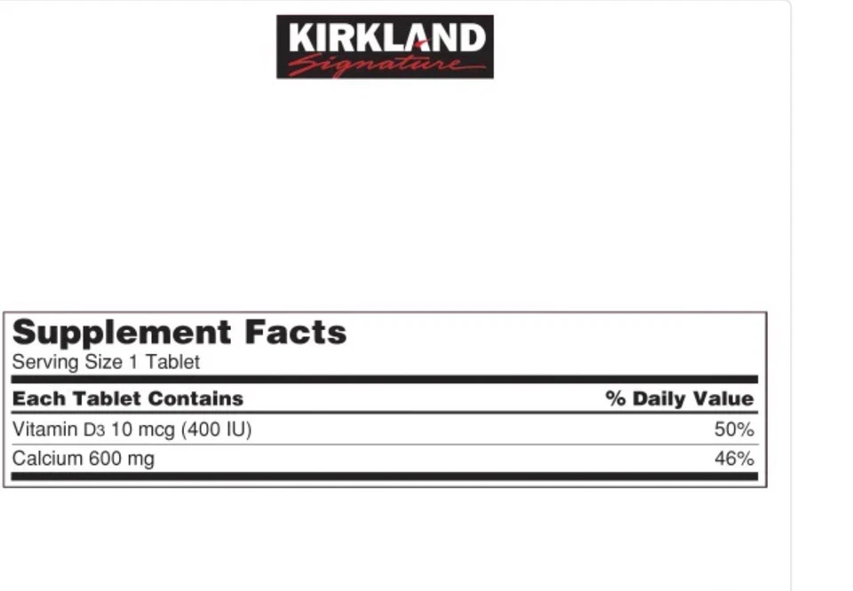 Новый кальций Kirkland Signature 600 мг с витамином D3, 500 таблеток - Изображение 2 из 2