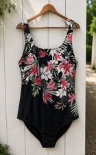 Swimsuits for All One-Piece Tank Suit Black Floral US 22 Cup D-DD