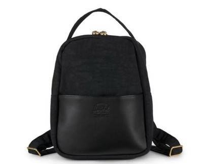 $130 Hershel Orion Mid-Vol  Black Leather Backpack Golden Hardware One Size EUC