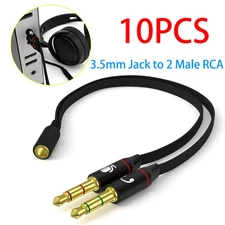 3.5mm Audio Mic Y Splitter Cable Cord Headphone Adapter Female to 2 Male Gold US