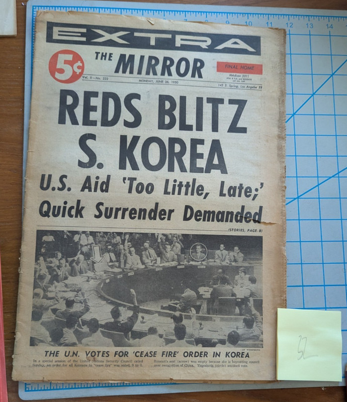 The Mirror Los Angeles Newspaper 32 pages June, 26 1950 korean war