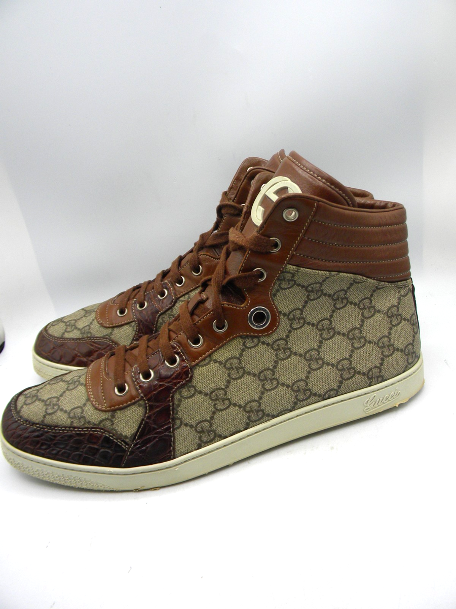 GUCCI GG Monogram Brown Beige Canvas High Top Sneakers Men's 11.5G