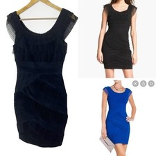 BCBGMaxAzria Holiday Party Dress 6 Black Pleated Bodycon Mini Briana Layered