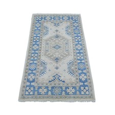 3'x4'10" Ivory Vintage Look Kazak with Geometric Elements Wool Hand Knotted Rug