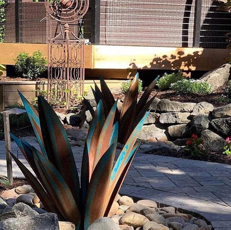 1pcs Rustic Agave Metal Sculpture - Durable Weatherproof Patio Accent