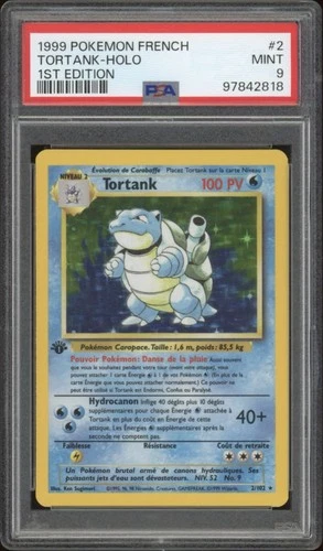 1999 Pokemon FRENCH 1st Edition Base Set Tortank-Blastoise Holo 2/102 PSA 9 MINT