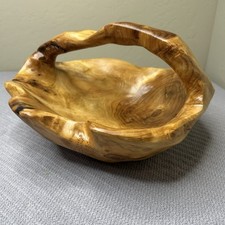Hand Carved Wood Burl Root Decorative Wooden Basket Bowl With Handle