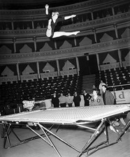 Jacqueline Allen from Cardiff in action on trampoline She is Welsh- Old Photo