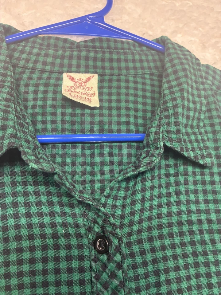 Faded Glory Shirt Boys Large 12-14 Green Black Gingham Plaid Button Down Cotton - Image 4 of 4
