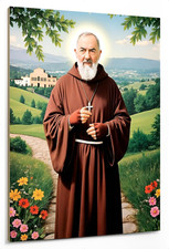 - Quadro Arte Sacra - San Pio - Padre Pio E La Sua Chiesa - 18X24 Cm