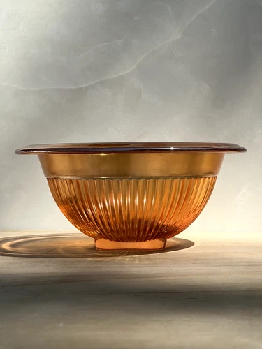 Vintage Marigold Orange Carnival Glass Footed Ribbed Bowl 8” / Hazel Atlas