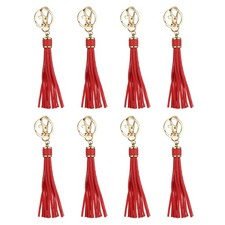 8pcs PU Leather Tassels, 6" Keychain Tassel with Key Rings Red