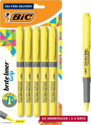BIC Brite Liner Grip Highlighters, Chisel Tip, 5-Count Pack, Yellow
