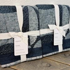 POTTERY BARN HARPER STANDARD SHAM SET OF 2  BLUE/NAVY WEDDING RING PATCHWORK