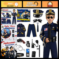 Kids Police Costume Set, 12PCS Boys Halloween Cop Outfit, Fun Dress-Up for Parti