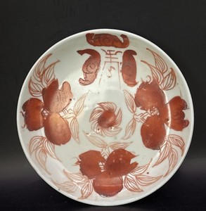 Antique Chinese 19tj Century Porcelain Plate Dish Red Flowers 5” D