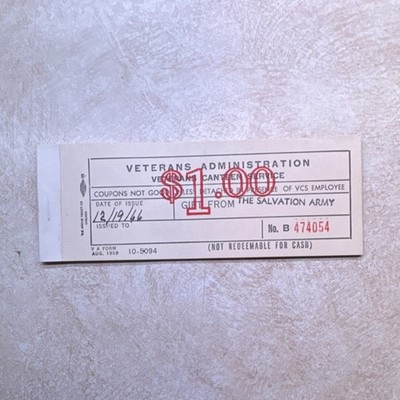 1946 Veterans Administration Canteen Service Coupon Book for Veterans' Groups