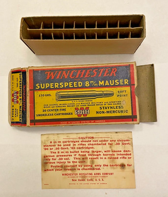 Winchester 8mm Mauser Super Speed Ammo - Box Empty - VINTAGE