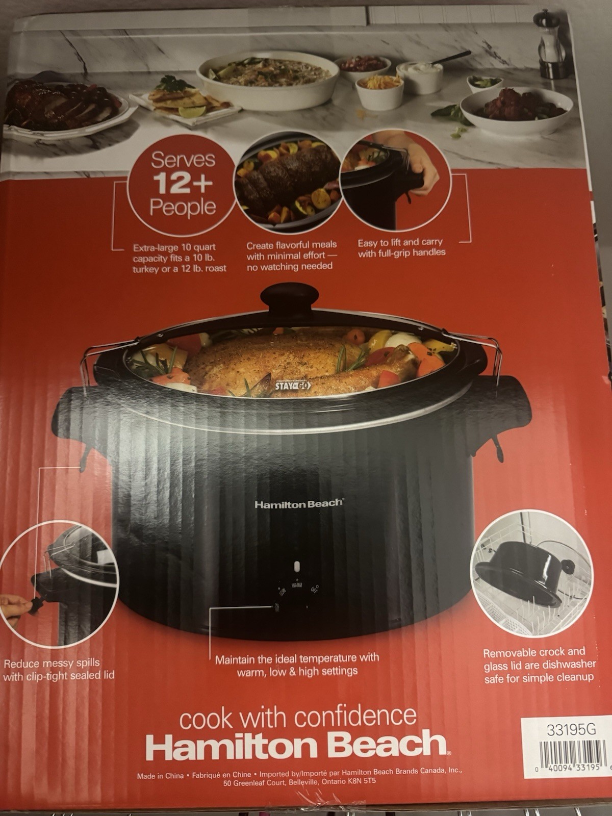Hamilton Beach 10 qt Slow Cooker 33195G Removable Crock Lock
