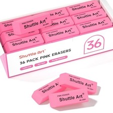 Pink Erasers, 36 Pack Erasers Bulk, Latex-Free, No Smudge, Soft Eraser for