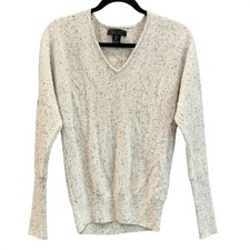 Tahari Womens Cashmere V-Neck Sweater Gray Speckled Dolman Sleeve Size Medium