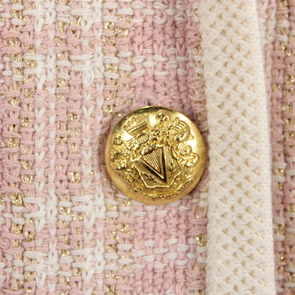 Veronica Beard NWT Claudine Knit Sweater Jacket Size M Pink / White / Gold Plaid - Image 2 of 4