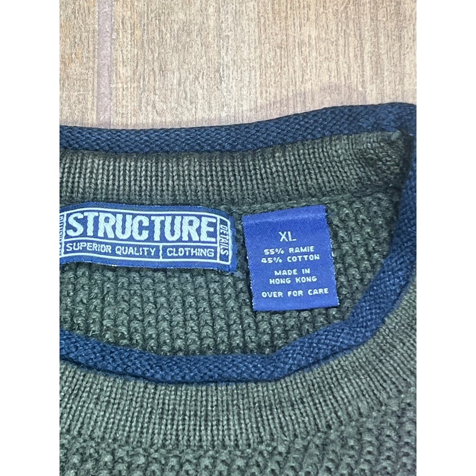 Vintage Structure Mens XL Olive Green Ramie Cotton Textured Knit sweater - Image 3 of 4