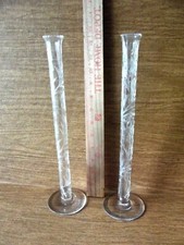 Two 2 Tall Slender Floral Designs Cut Glass Bud Vases 12 " Tall Free S/H