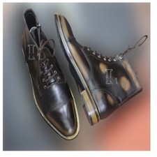 Handmade Men's High Ankle Lace Up Vintage Brown Pure Leather Boot, Sale !!!