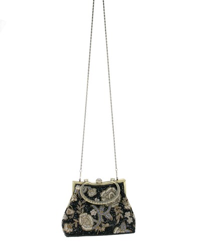 Heavily Beaded Formal Purse Top Handle w Long Crossbody Chain Rhinestone Clasp - Picture 3 of 9