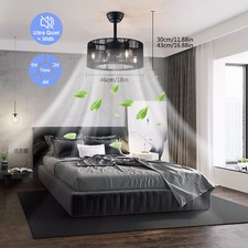 18'' Vintage Farmhouse Fandelier Lamp Caged Ceiling Fan Light w/ Remote Black