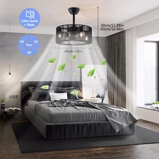 18'' Vintage Farmhouse Fandelier Lamp Caged Ceiling Fan Light w/ Remote Black