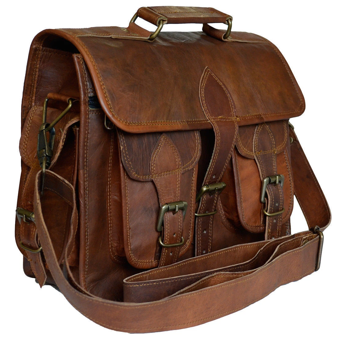 Leather top side satchel