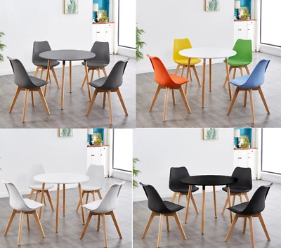 KOSY KOALA ROUND DINING TABLE SET AND 4 CHAIRS WHITE GREY TULIP WOOD TABLE KITCHEN