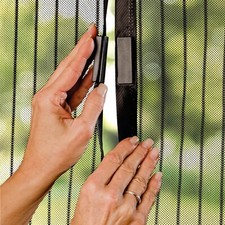 Pair of Magnetic Door Fly Curtains Mesh Net Insect Fly Bug Mosquito Summer Black