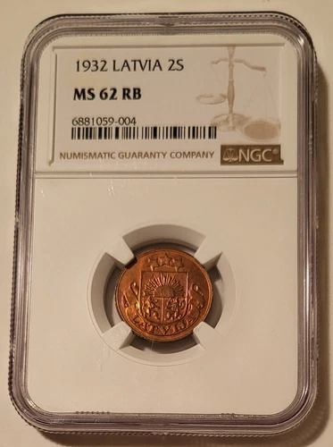 Latvia 1932 2 Santimi MS62 RB NGC