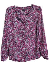 Talbots Floral Printed Split Neck Bracelet Sleeve Blouse Size Medium