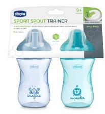 Chicco 9oz. Sport Spout Trainer Sippy Cup, 9m , 2-Pack - Teal/Blue, New