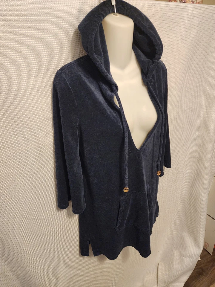 De Colección Vestido JUICY COUTURE Talla S Azul Marino Con Capucha Terry Natación Encubrimiento Manga Campana Foto 3 de 4