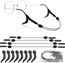 4Pcs Adjustable Glasses Strap, Anti-Slip Eyeglass Straps and Ear Hooks, Black