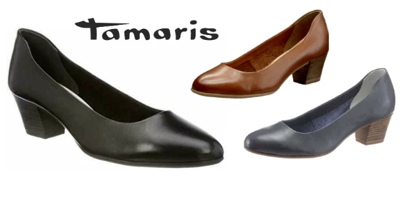 Tamaris 22302 Womens Leather Low Heel Court Shoes Cabin Crew Airline Office