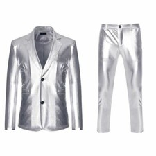 Men Shiny Tuxedo Suit 2 Pieces Suits Blazer Pants Party Dj Nightclub Dress New