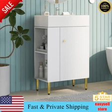 21.6" White Bathroom Vanity Combo Cabinet w/Single Ceramic Sink Leftside Storage