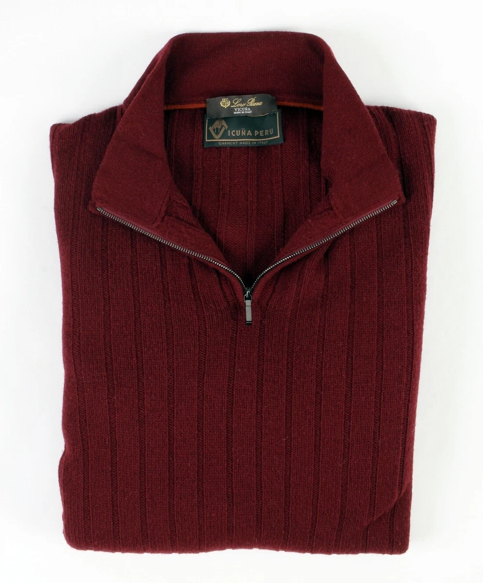 $7850 LORO PIANA 100% Vicuna 1/2 zip Sweater - Burgundy XL | eBay
