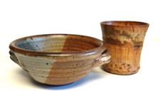 Studio Art Pottery Bowl & Mug Earth Tones Handmade 2 Pc Arts & Crafts Mission