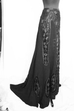 RARE FRENCH ANTIQUE VICTORIAN BLACK SILK CREPE  LACE BUSTLE SKIRT 23" WAIST